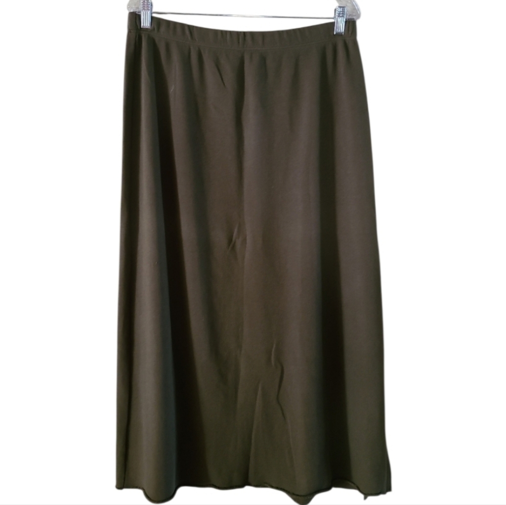 NWOT Eileen Fisher A Line Midi Side-Slit Skirt Khaki Green 100% Organic Cotton - Picture 3 of 17